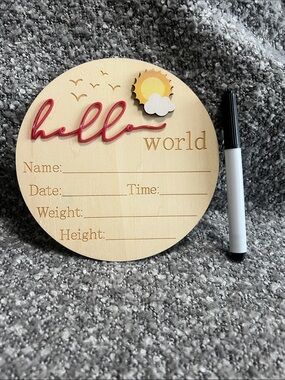 New Hello World Wooden Baby Milestone Plaque
